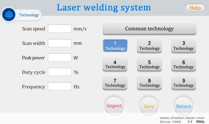 laser welder parameter setting for laser cutting