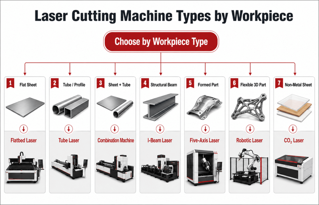 Laser cutting machine types for sheets tubes beams and 3D parts