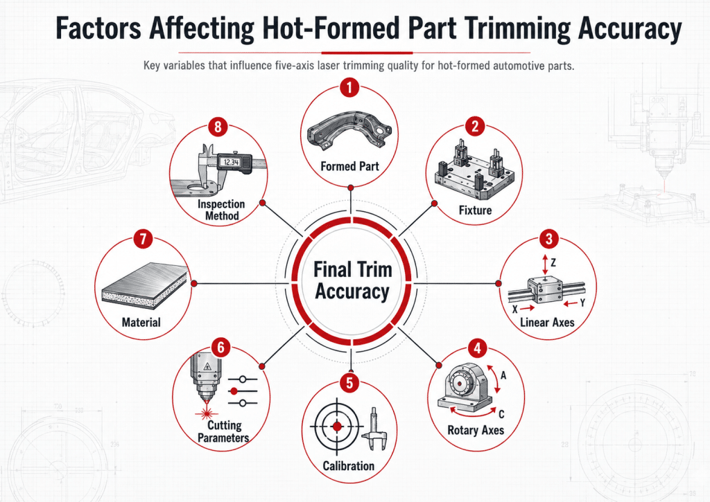 Factors affecting five-axis laser trimming accuracy for hot-formed parts
