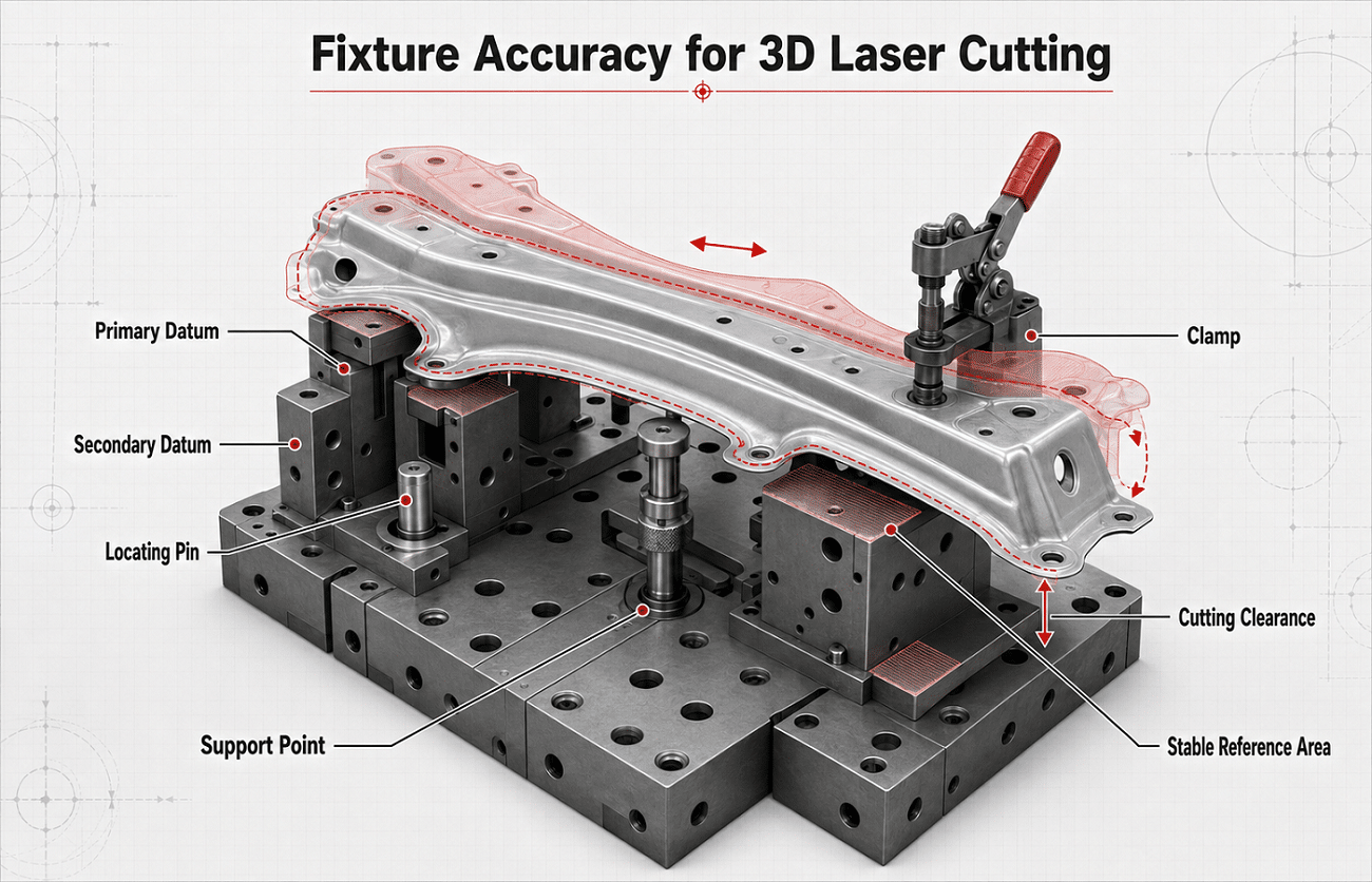 Fixture datum locating and clamping factors affecting five-axis laser cutting accuracy