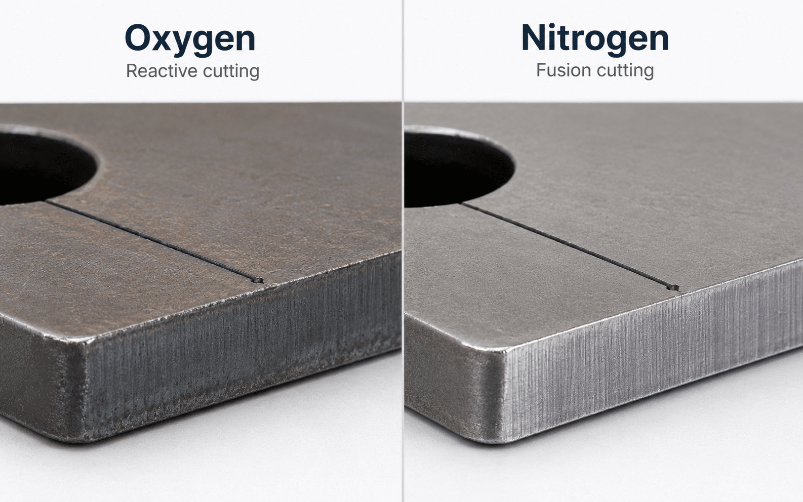 Oxygen versus nitrogen laser cutting edge comparison