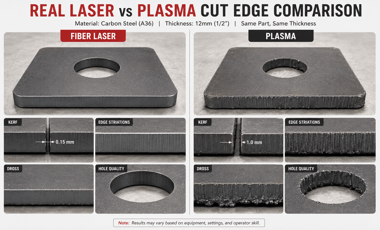 Fiber laser and plasma cut edge quality comparison